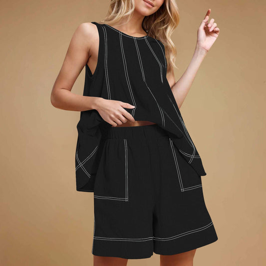 🏖️Summer Hot🌼Women's Round-Neck Tank Top & High-Waisted Shorts Set