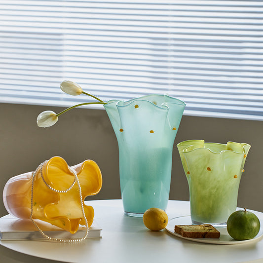 Handcrafted pleated glass vase