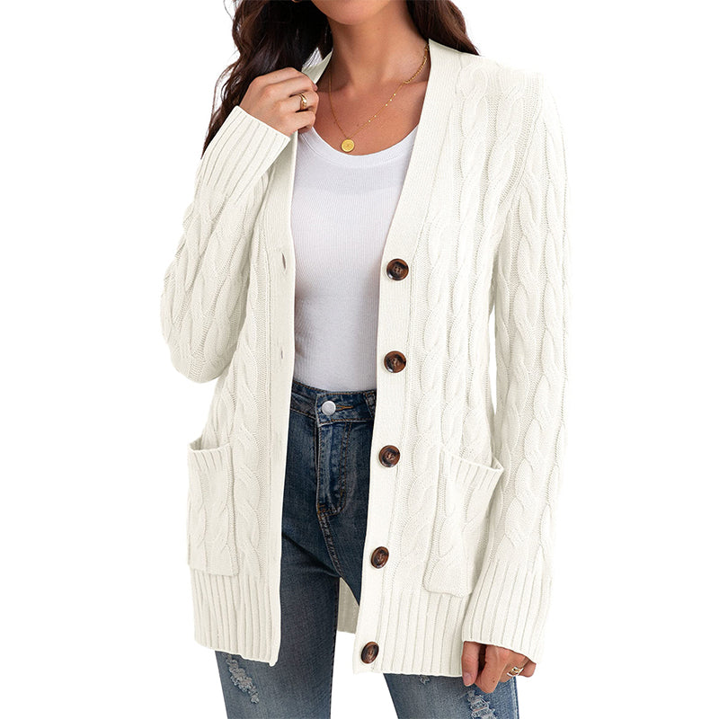 💕Women's Fall Casual Long Sleeve Button Down Open Front Cable Knit Cardigan