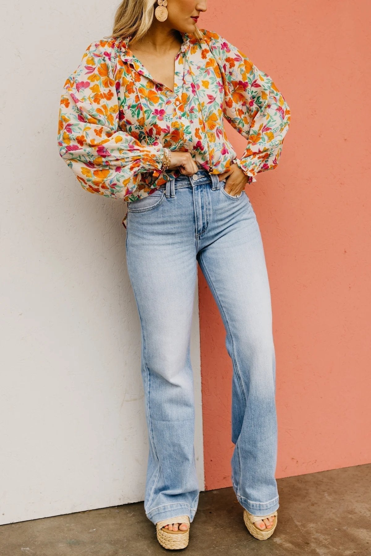 💥High Rise Vintage Wash Tummy Control Top Straight Leg Jeans