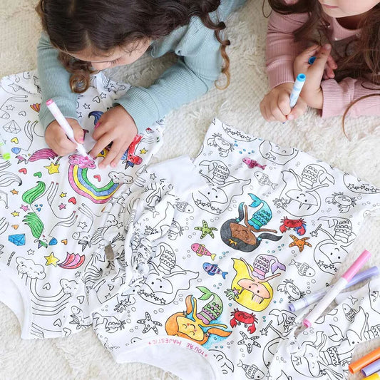 🛏️✨ DIY Cartoon Colorable Pajamas for Kids - Washable Fabric with 10 Non-Toxic Markers for Creative Fun 🎨👧