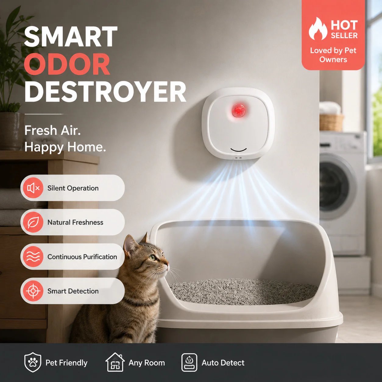 🔥Limited Time 49% OFF! 🌬️Say goodbye to unpleasant odors with it! Smart Quiet Pet Odor Eliminator