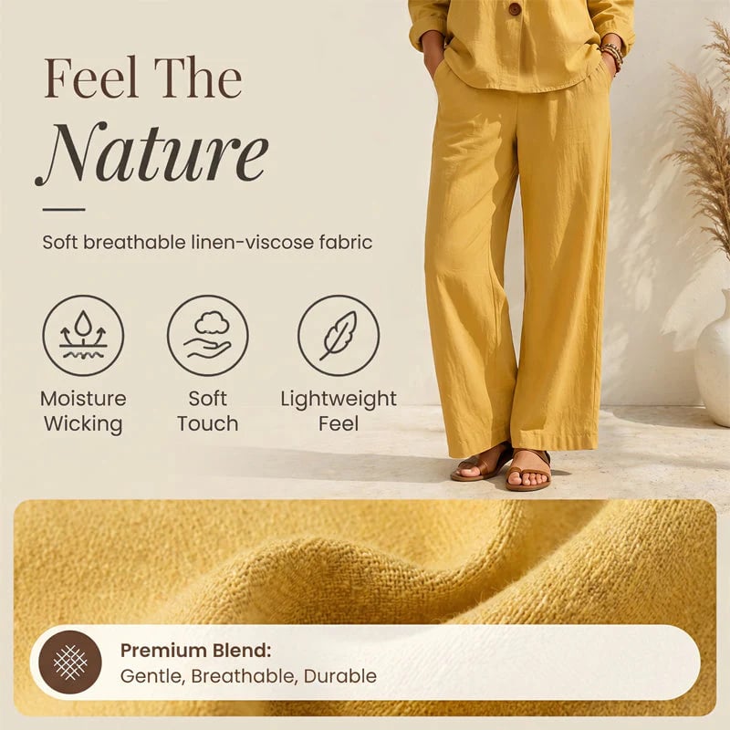 🌿Women's Cotton-Linen V-Neck Long Sleeve Top & Pants Set
