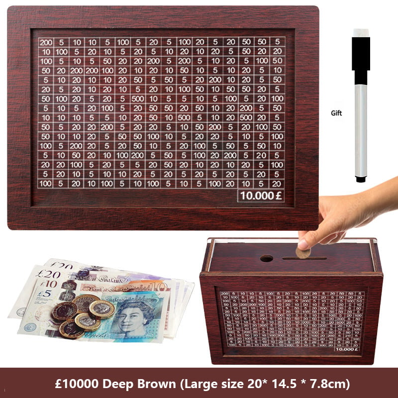 🔥Hot Sale🔥1000/3000/5000/10000 Wooden Money Box - Reusable Savings Target Bank for Home Decoration and Financial Goals