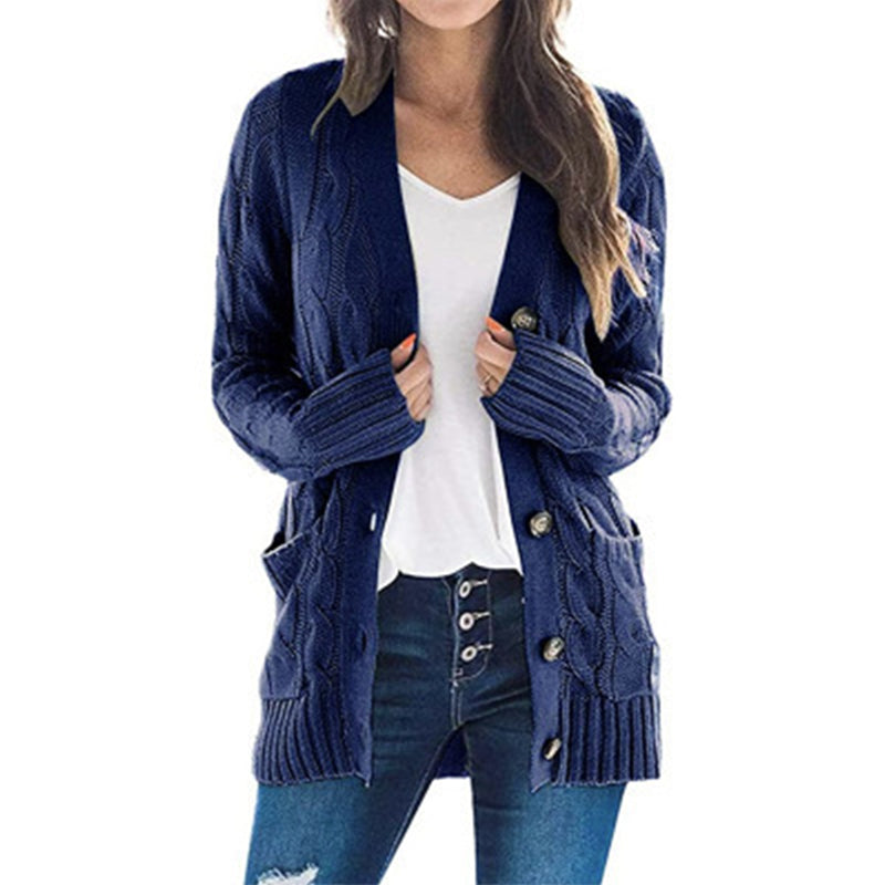 💕Women's Fall Casual Long Sleeve Button Down Open Front Cable Knit Cardigan