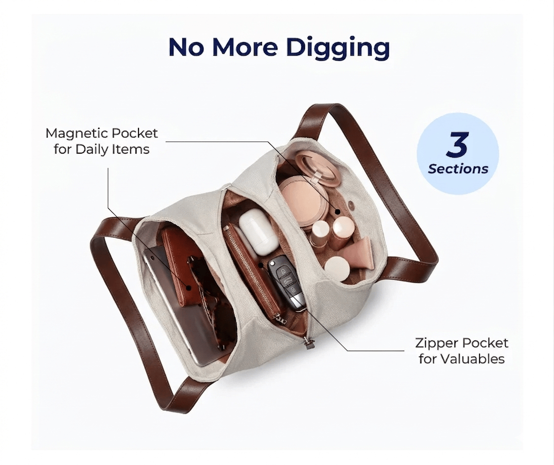 Daily Carry Bag for Women with Three Compartments