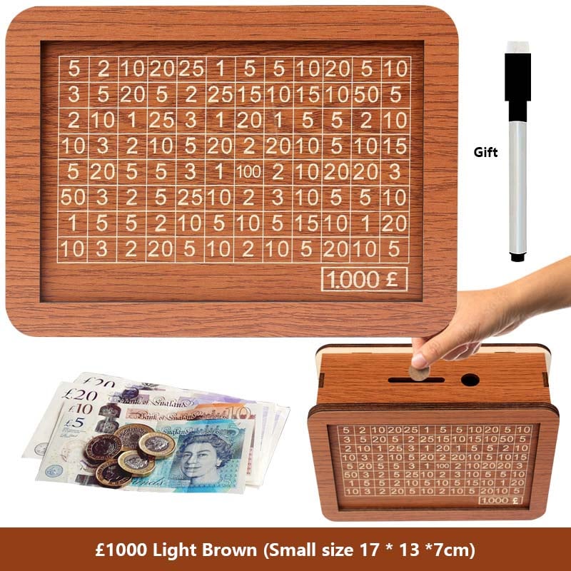 🔥Hot Sale🔥1000/3000/5000/10000 Wooden Money Box - Reusable Savings Target Bank for Home Decoration and Financial Goals