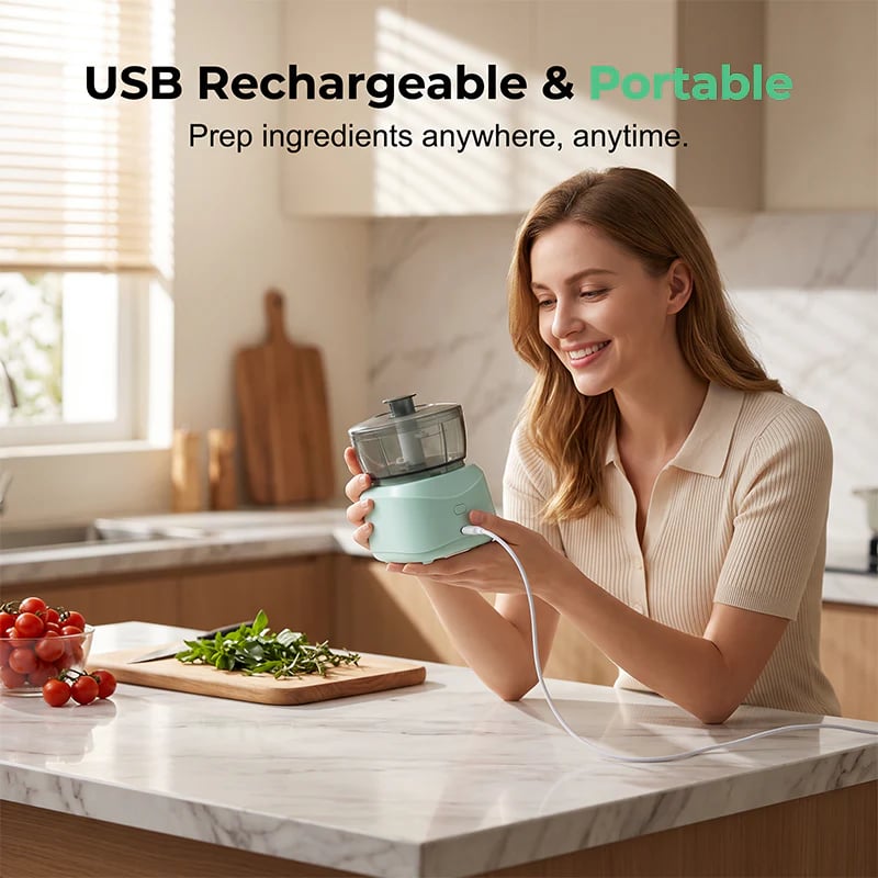 Wireless Mini Food Chopper – One-Touch & Dual S-Blade Design