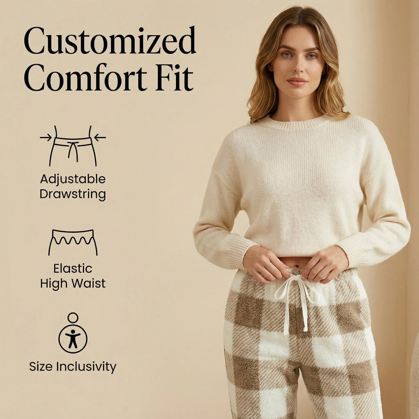 🔥Winter Vintage Plaid Elastic Straight Loose Thick Warm Casual Pants