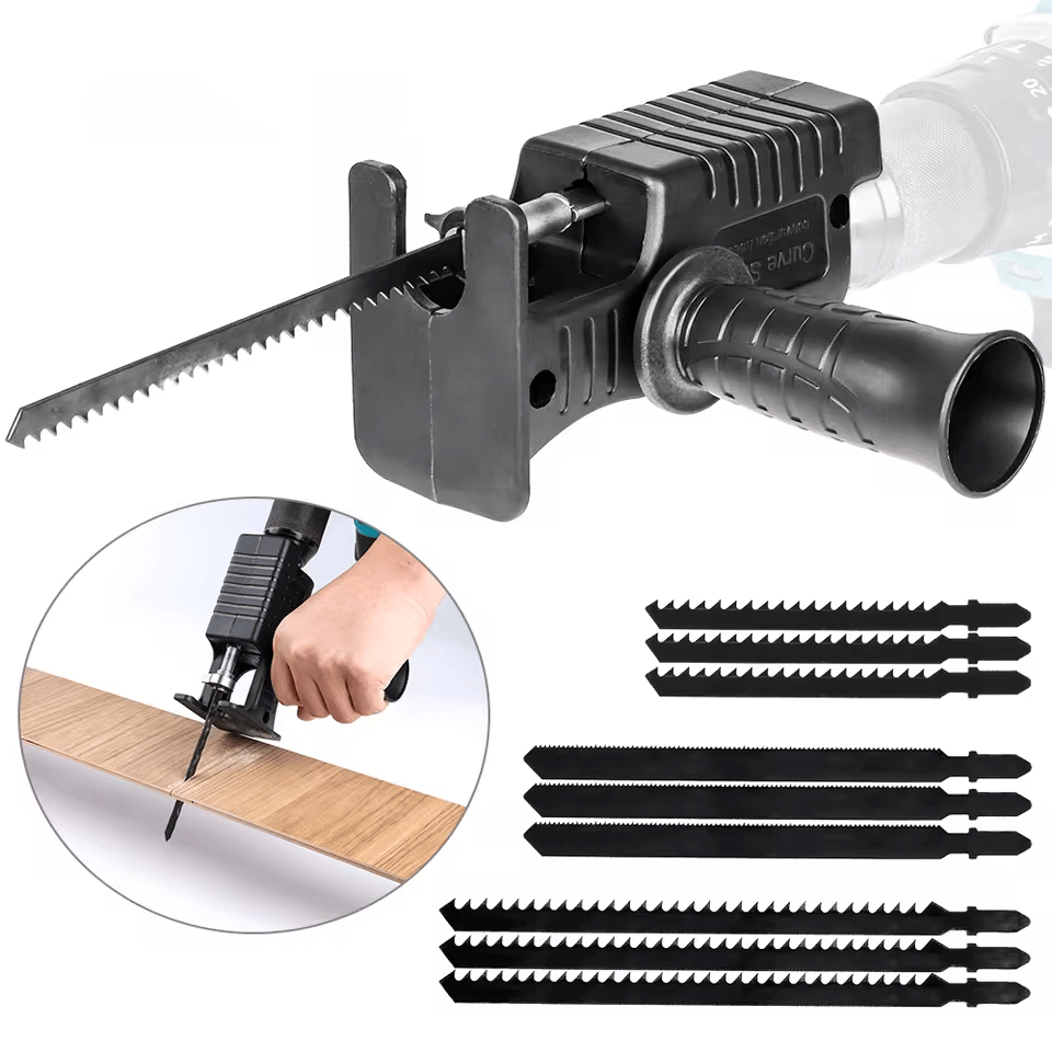 Portable Reciprocating Saw Adapter for Electric Drill - 3pcs Wood Cutting Blades - DIY Woodworking Tool