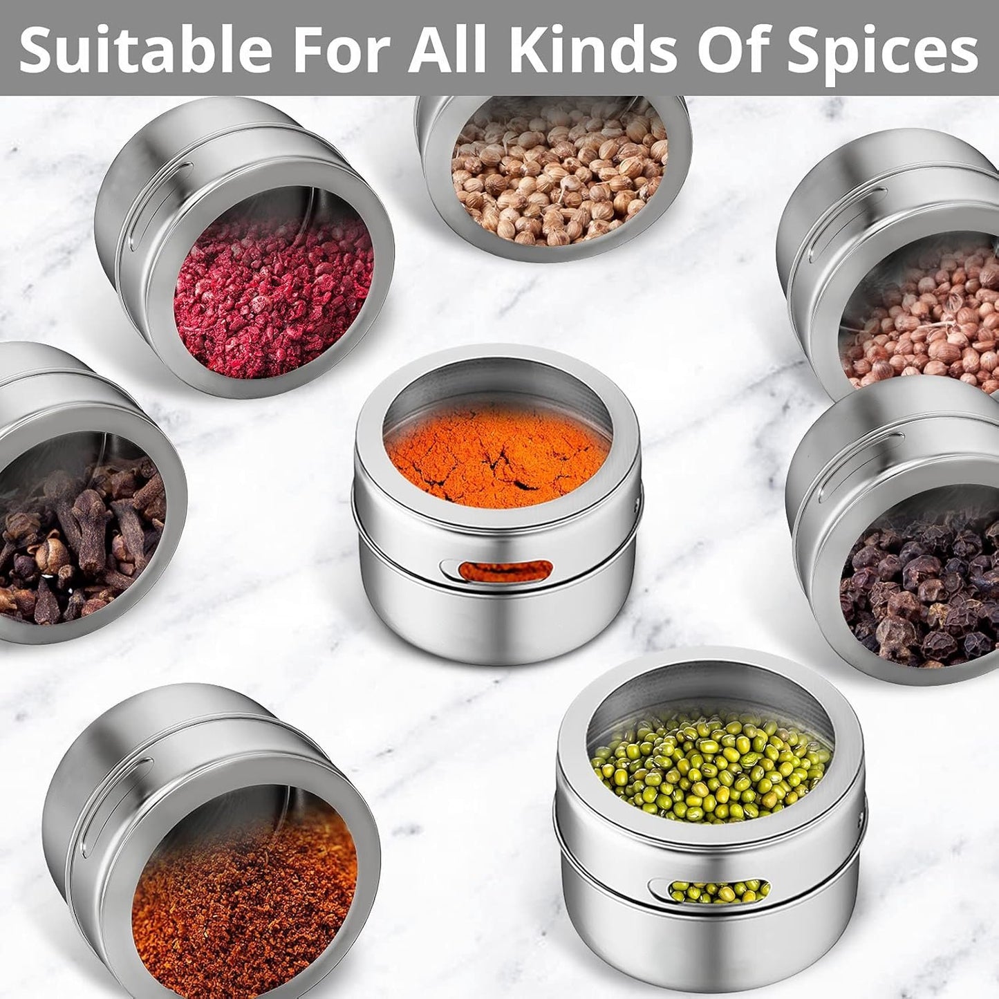 🔥🧂Stainless Steel Magnetic Spice Jars Set