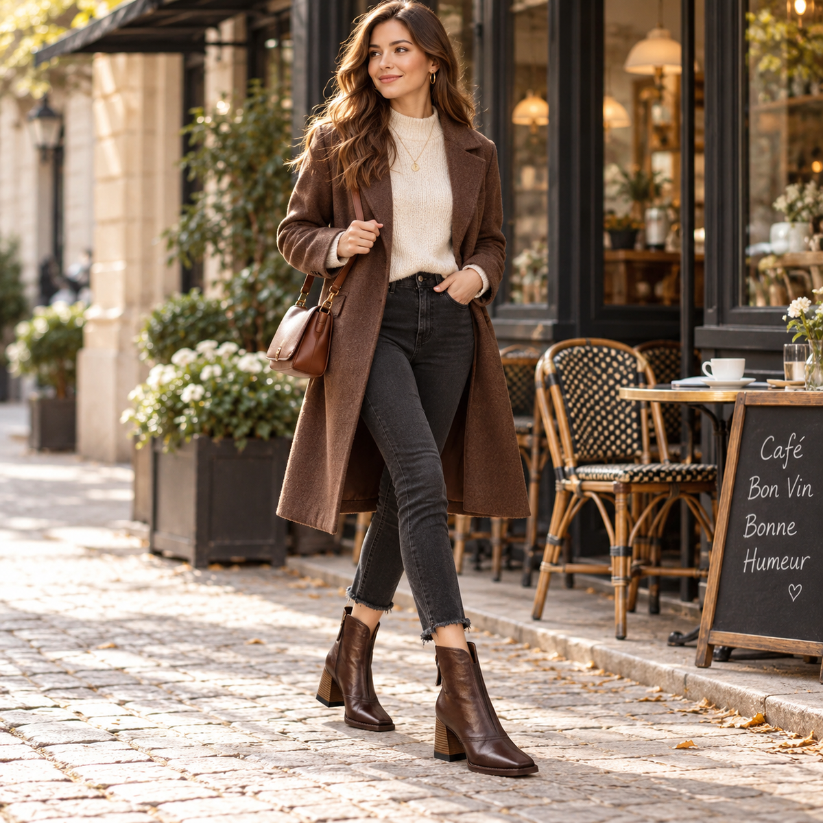 Sleek Block-Heel Leather Ankle Boots