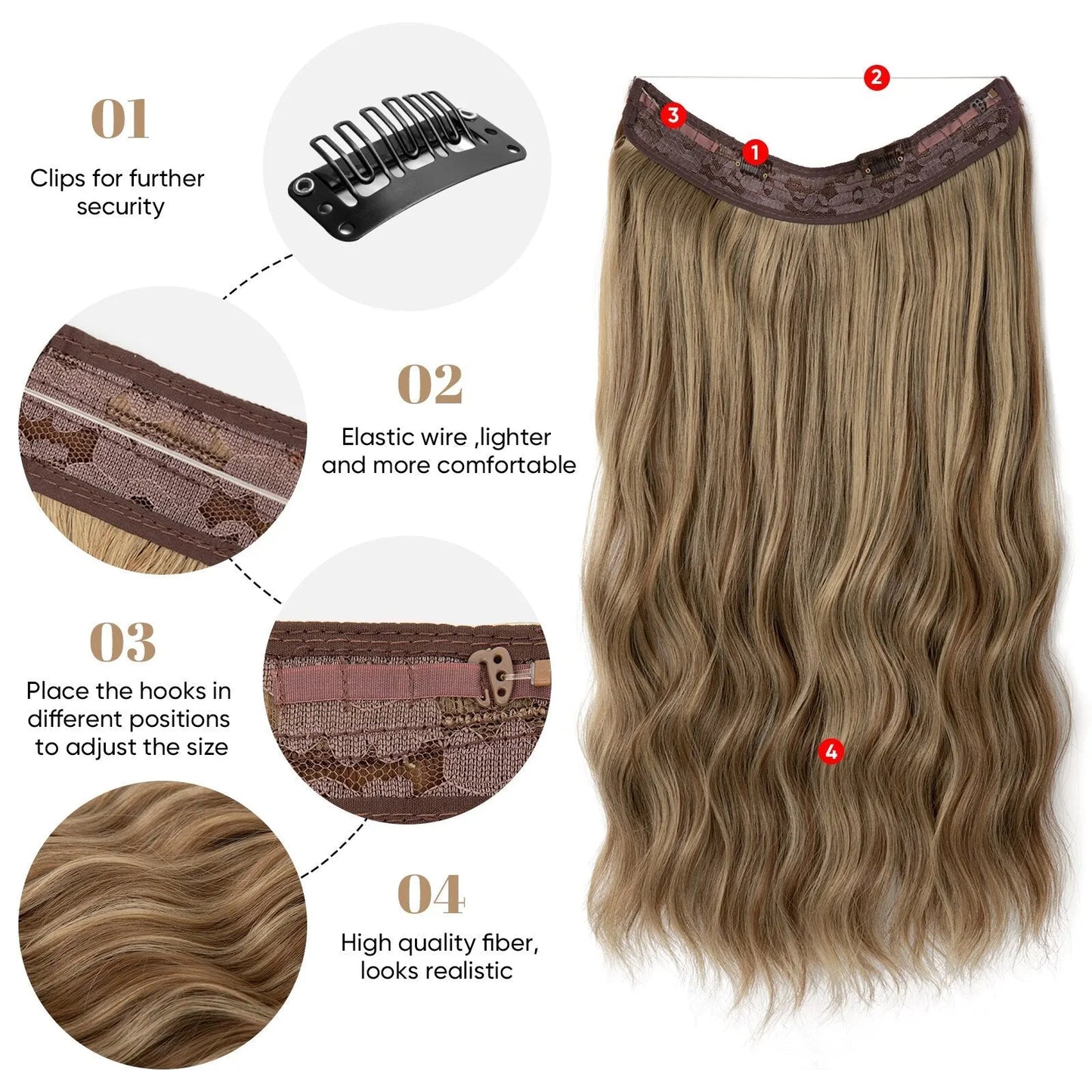 👸One-piece invisible wire hair extensions