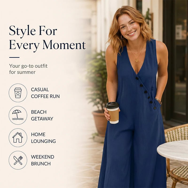 Women's Sleeveless V-Neck Jumpsuit with Pockets