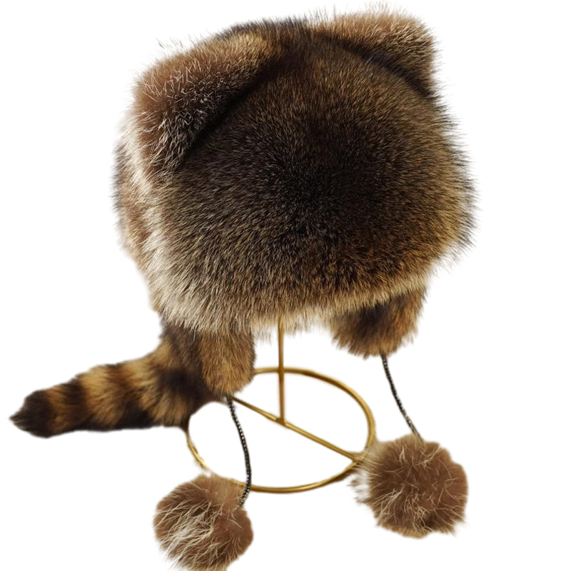 🎁✨Cute Faux fur Raccoon Tail Parent-Child Plush Hat