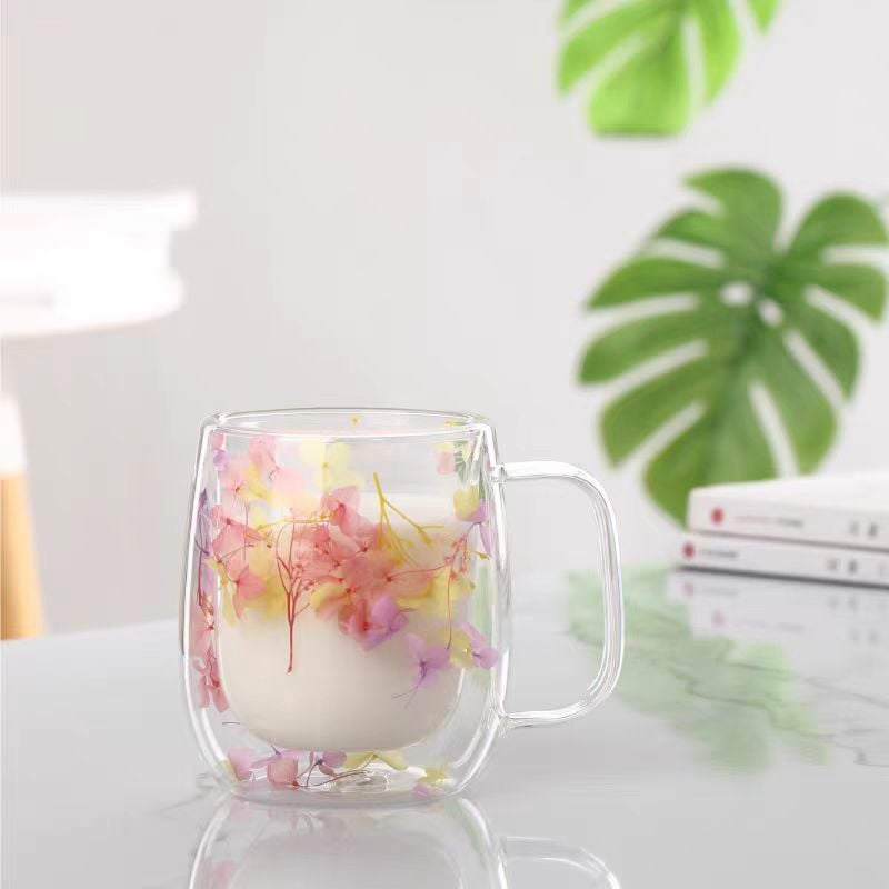 🎄🌸Transparent Double Glass Flower Tea Cup