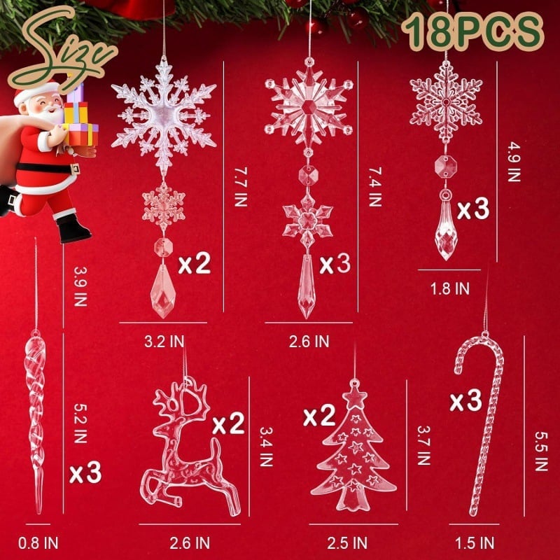 18pcs Crystal Christmas Ornaments for Christmas Tree Decorations