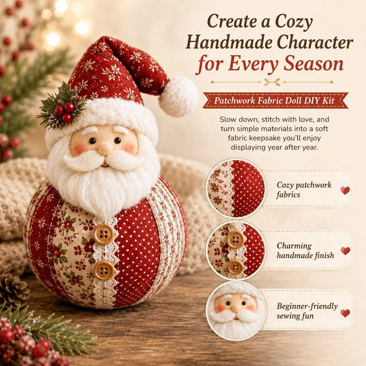 🔥 HOT SALE 🔥🎄 Save 54% | Christmas Patchwork Doll Sewing Kit – A Cosy Craft for Quiet Moments