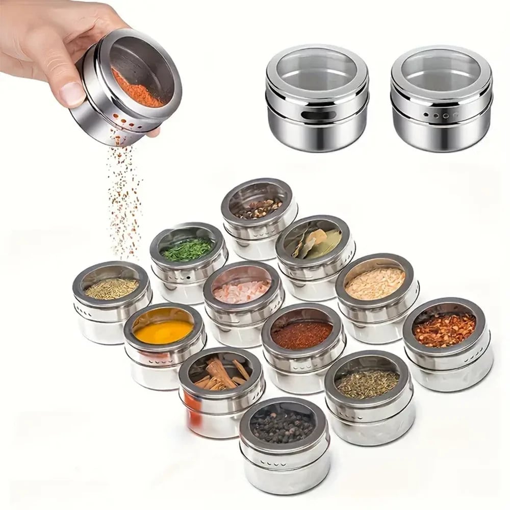 🔥🧂Stainless Steel Magnetic Spice Jars Set