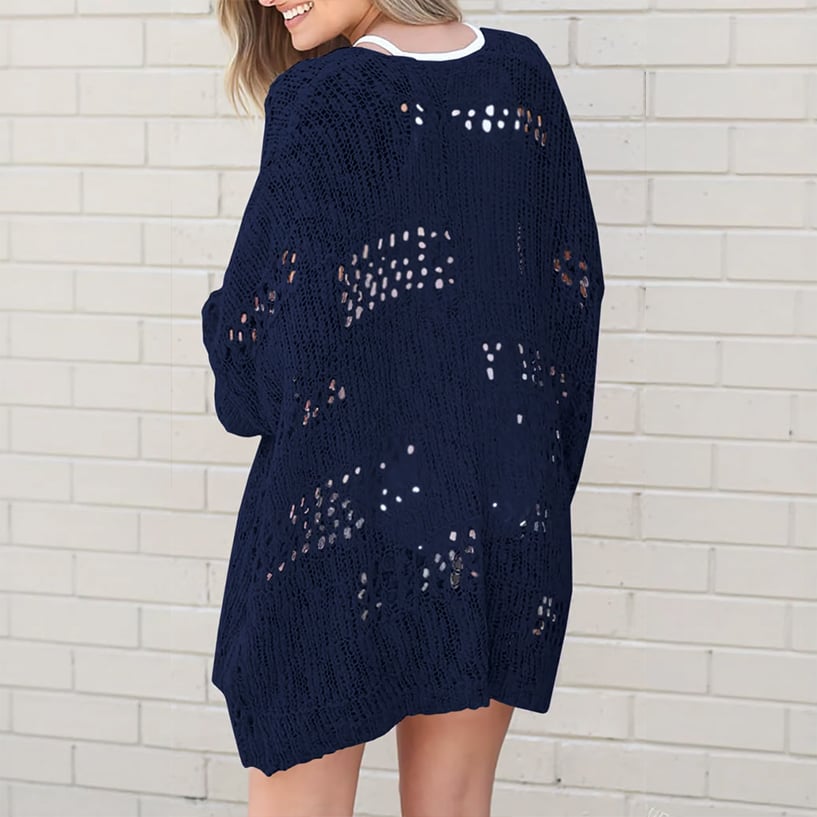 🔥 Women's Cotton Lightweight Crochet Cardigan Long Sleeve Open Front Oversized Summer Sweater Batwing Beach Fashion