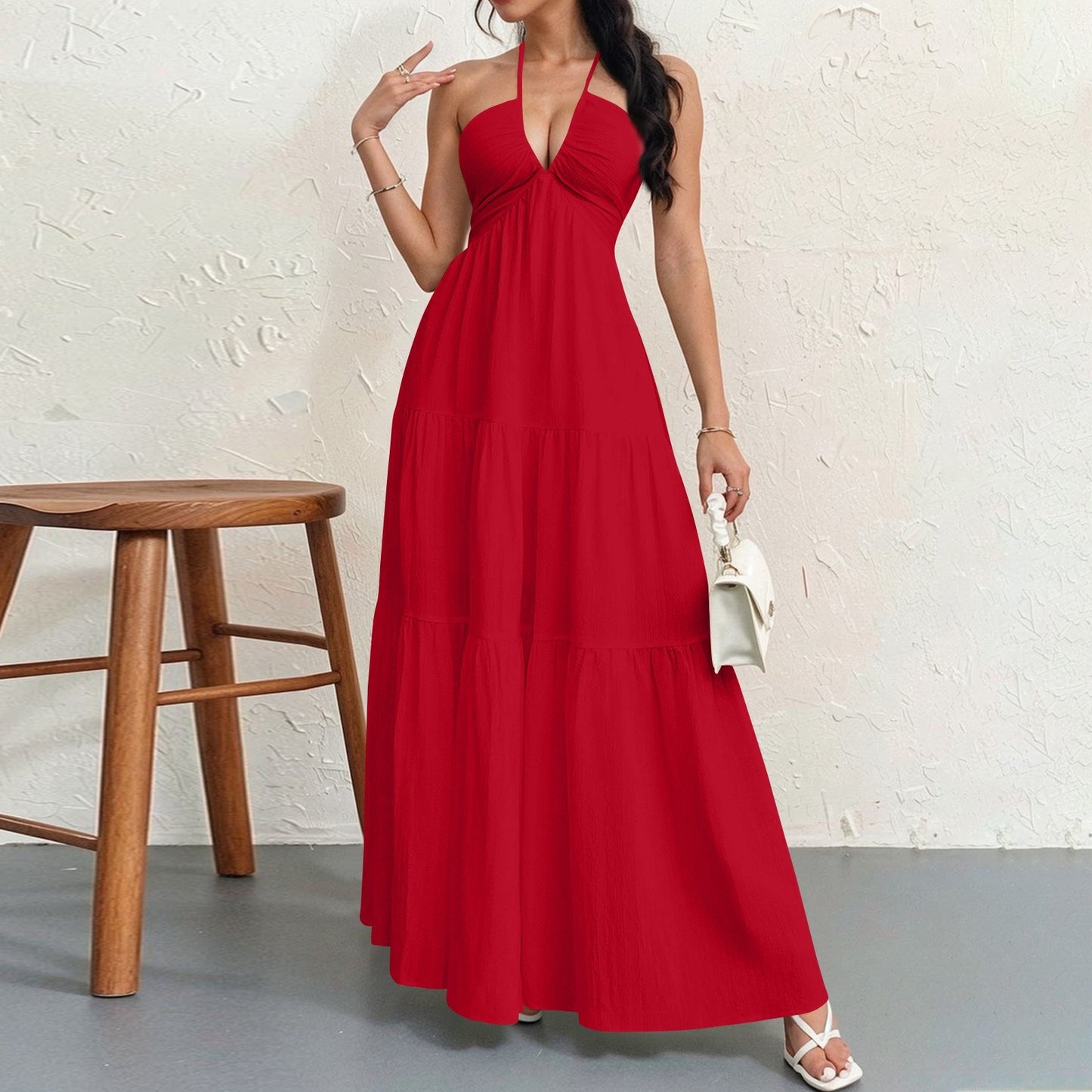 💃✨30K+ SOLD🌸Halter Neck Backless Tiered Maxi Dress