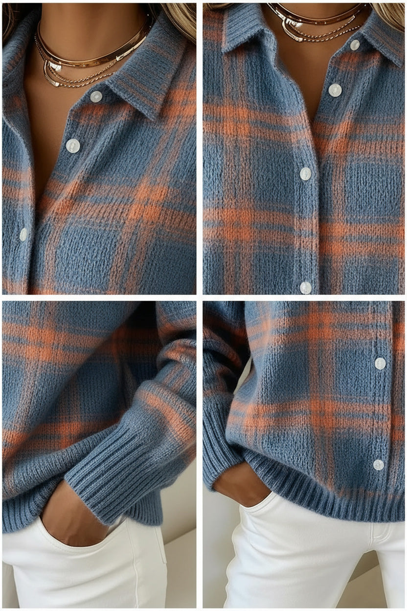 🔥 Women's Plaid Print Casual Cotton Buttoned Cardigan Sweater