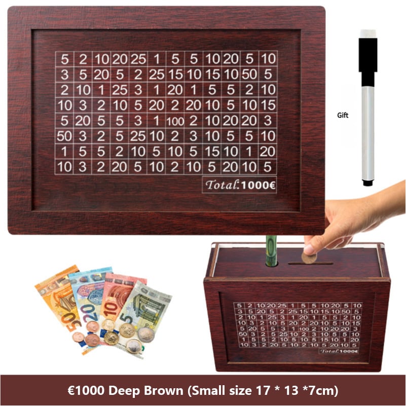 🔥Hot Sale🔥1000/3000/5000/10000 Wooden Money Box - Reusable Savings Target Bank for Home Decoration and Financial Goals