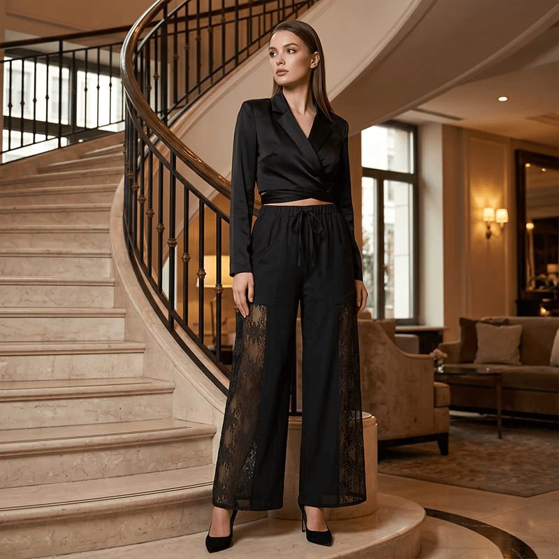Women's Flowing Lace Pants With Drawstring