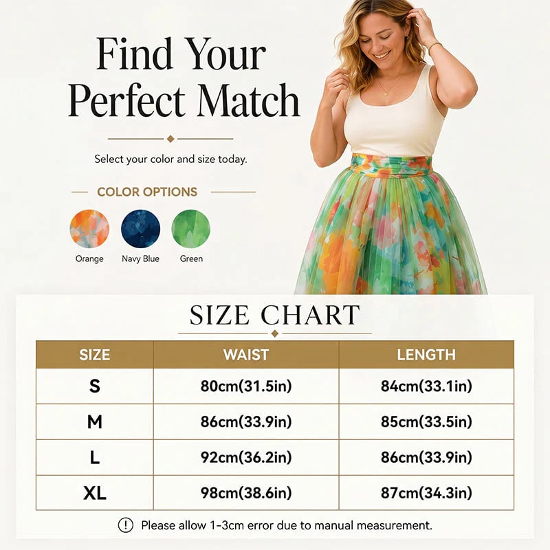 Women's Watercolor Floral Print Tulle Midi Skirt