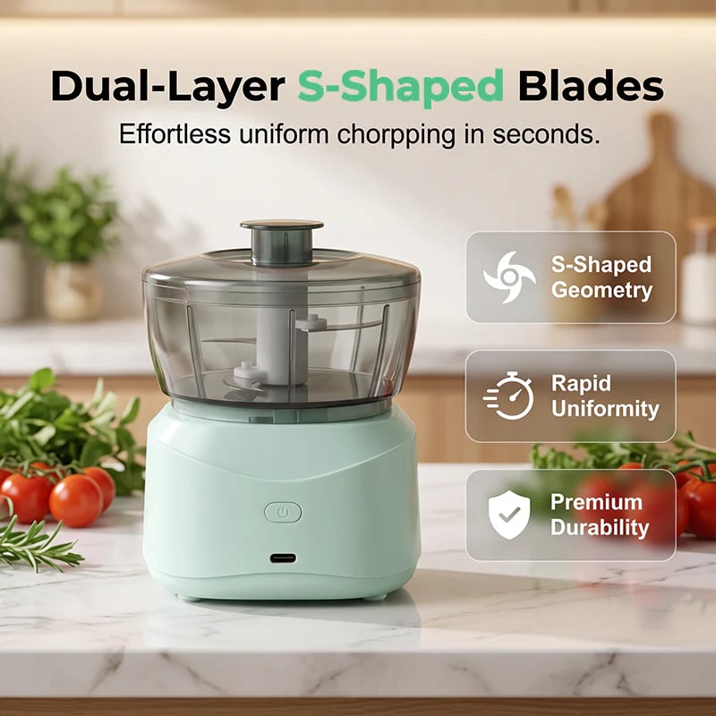 Wireless Mini Food Chopper – One-Touch & Dual S-Blade Design