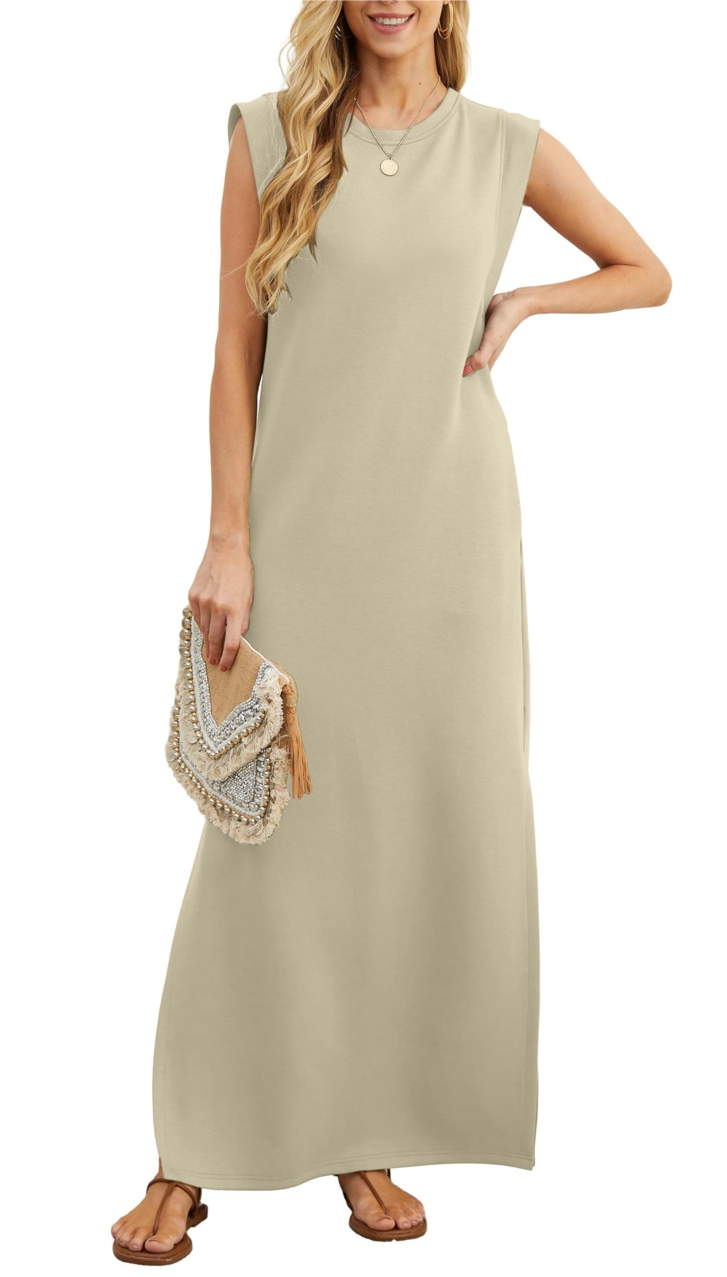 Women's Casual Loose Split Wrinkle Free Maxi Dress