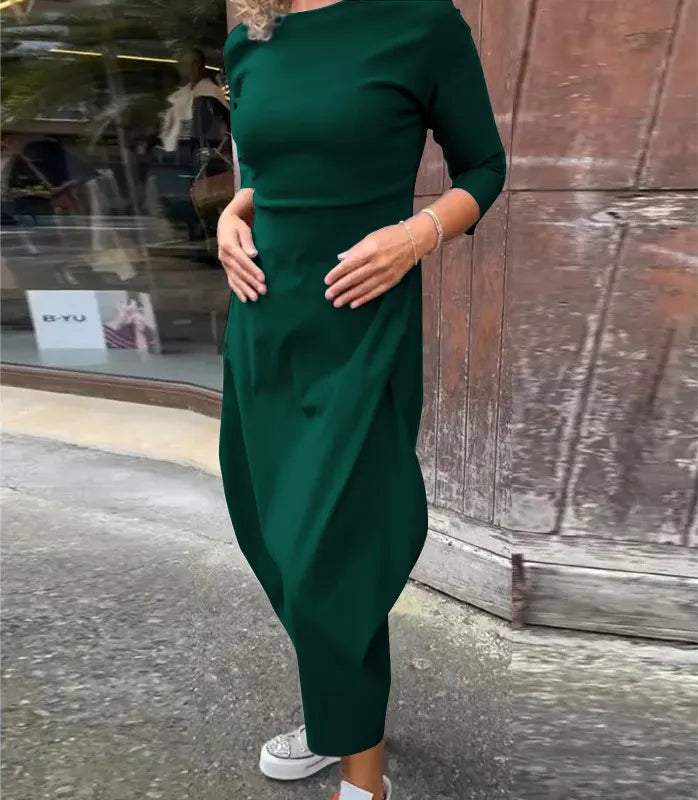 💕🤩Women's Solid-Color Casual Long-Sleeve Maxi Dress