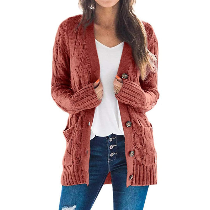 💕Women's Fall Casual Long Sleeve Button Down Open Front Cable Knit Cardigan