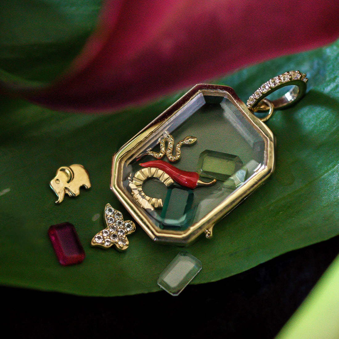Fillable Locket Pendant Necklace: Gold-Plated Copper, 8 Mini Charms