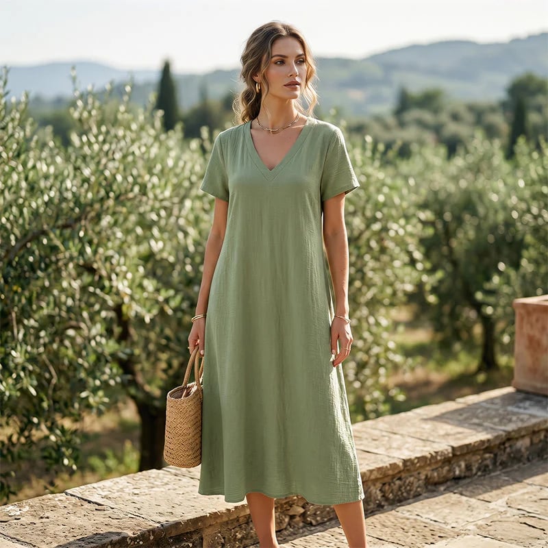 ⌛Limited-Time Offer-Women's Short Sleeve V-Neck Maxi Dress
