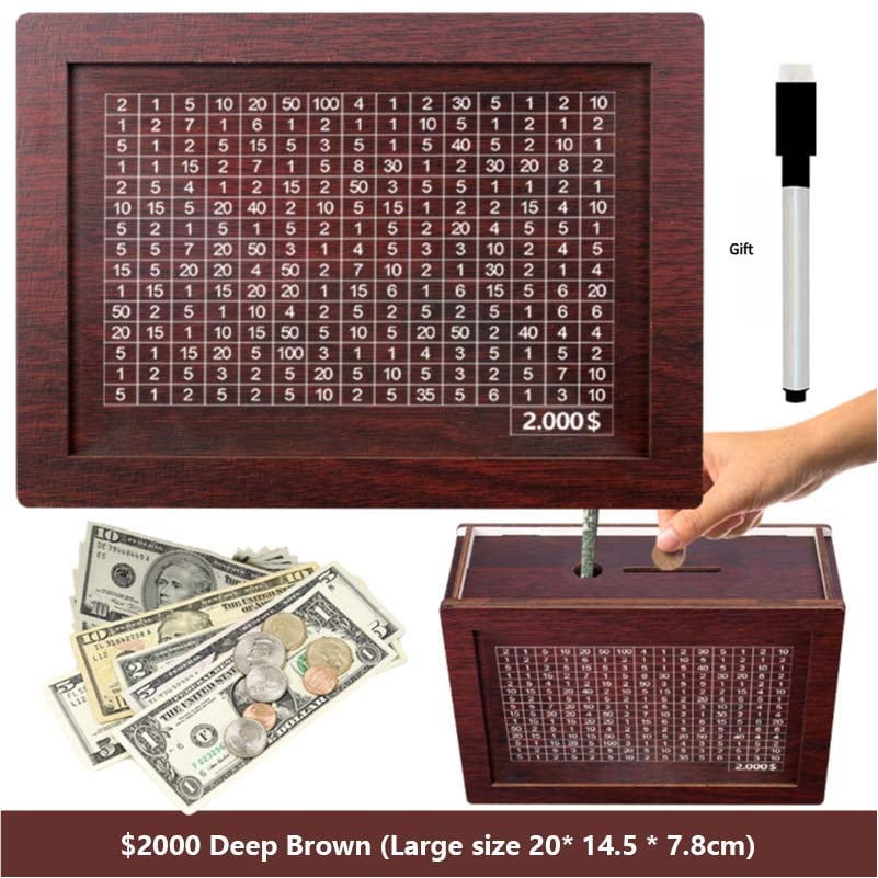 🔥Hot Sale🔥1000/3000/5000/10000 Wooden Money Box - Reusable Savings Target Bank for Home Decoration and Financial Goals