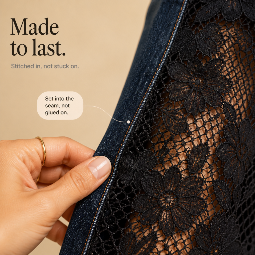 Black Floral Lace Panel Flare Jeans
