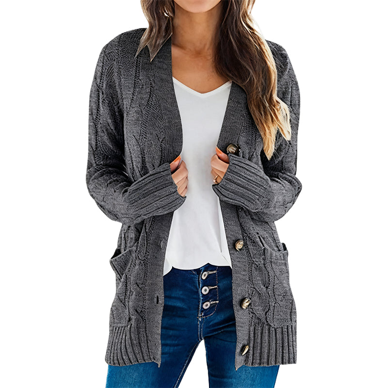 💕Women's Fall Casual Long Sleeve Button Down Open Front Cable Knit Cardigan
