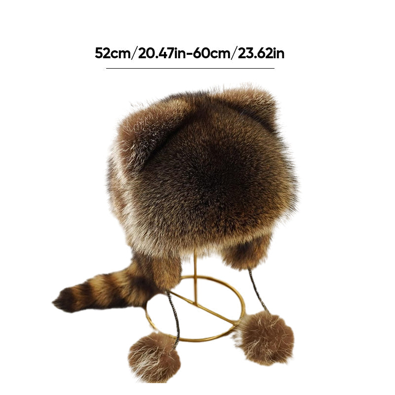 🎁✨Cute Faux fur Raccoon Tail Parent-Child Plush Hat