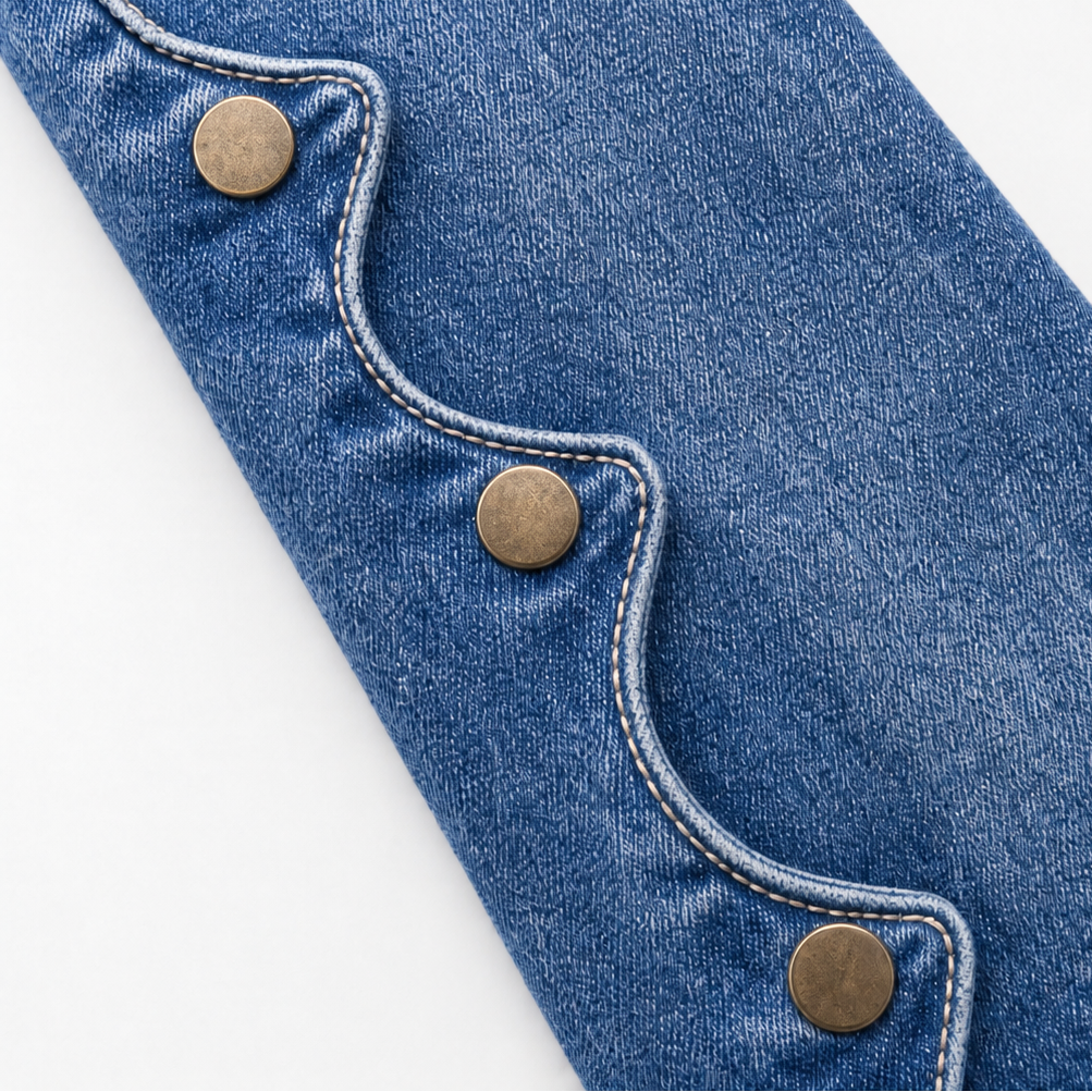 High-Waisted Scalloped Side-Button Flare Jeans
