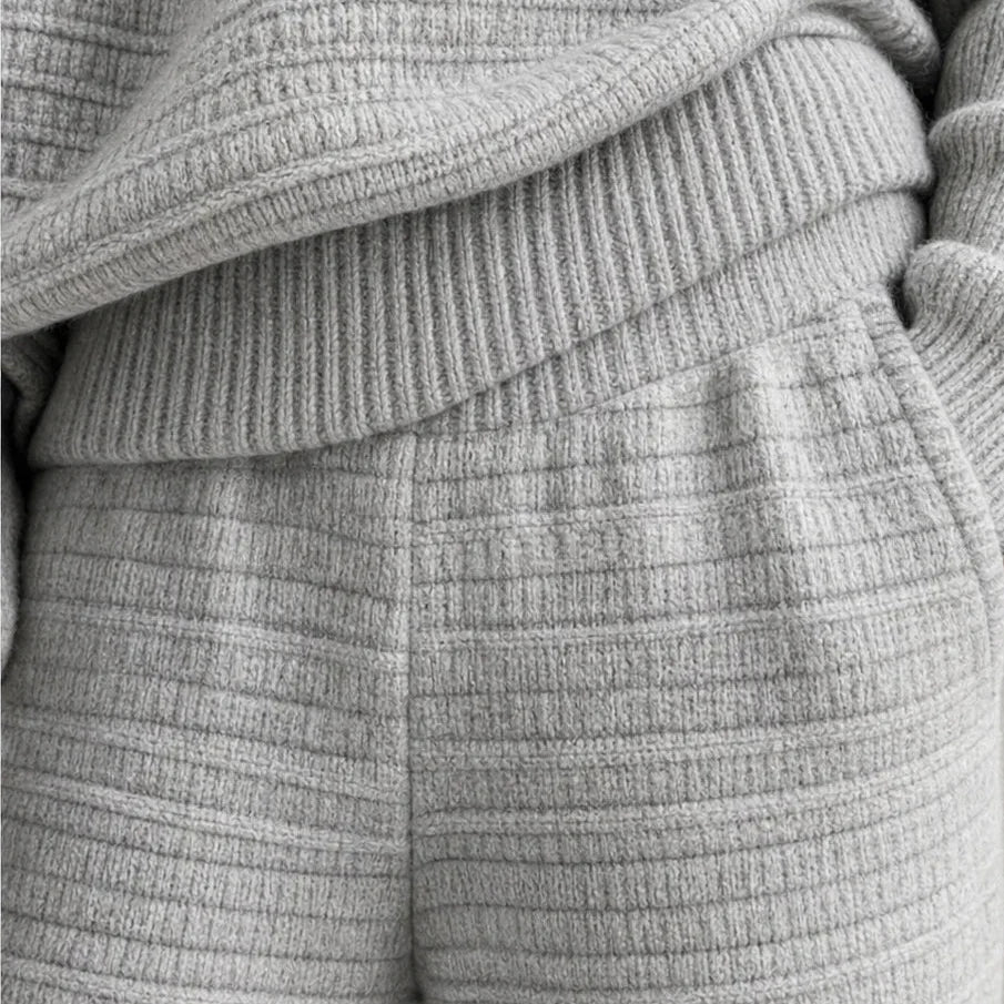 Ribbed Knit Top And Wide-Leg Pants Set