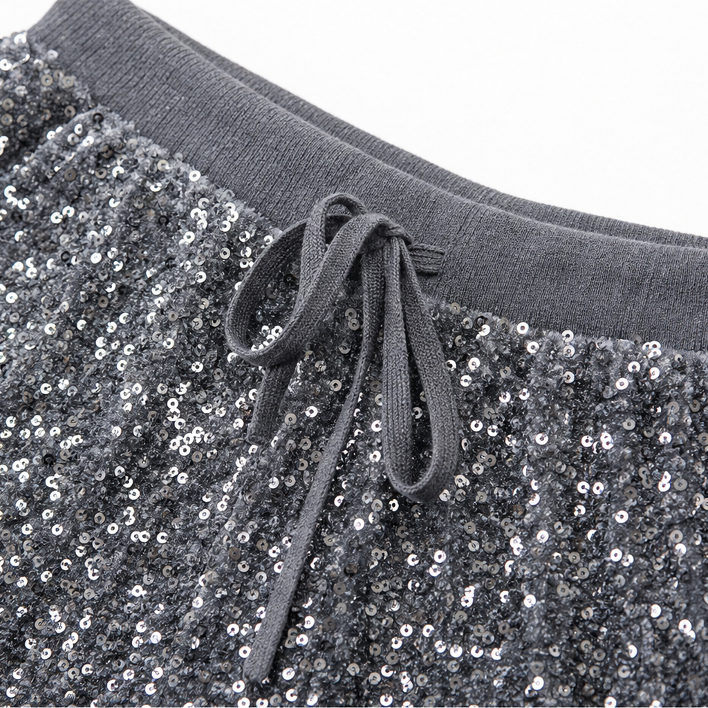 Sequin Elastic Waist Wide-Leg Pants