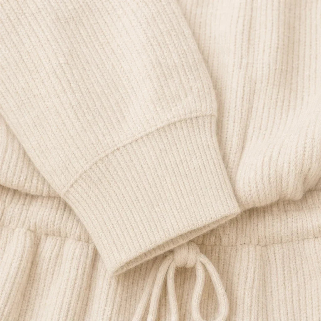 Ribbed Double-Knit Sweater And Wide-Leg Pants Set