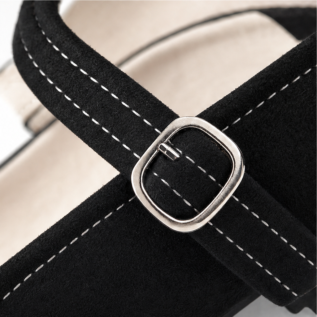Square-Toe Buckle Mary Jane Flats