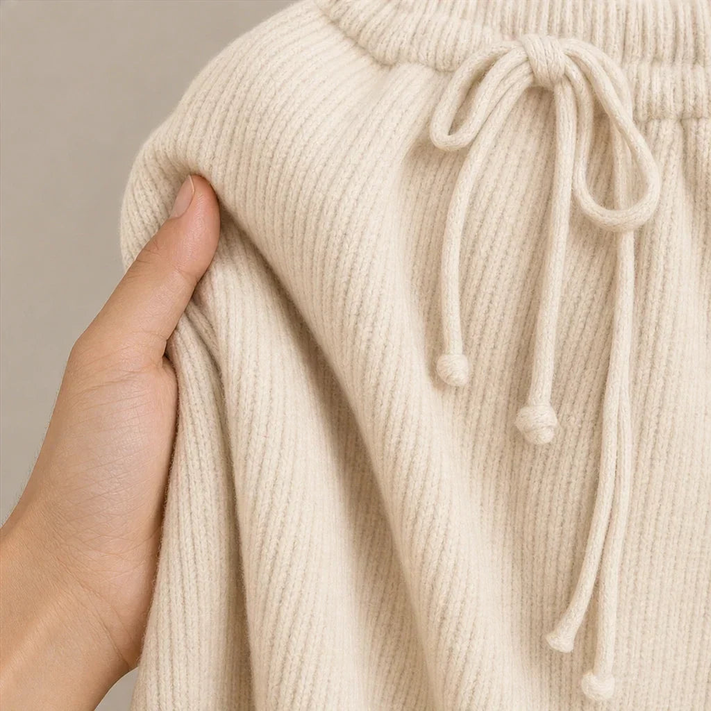 Ribbed Double-Knit Sweater And Wide-Leg Pants Set