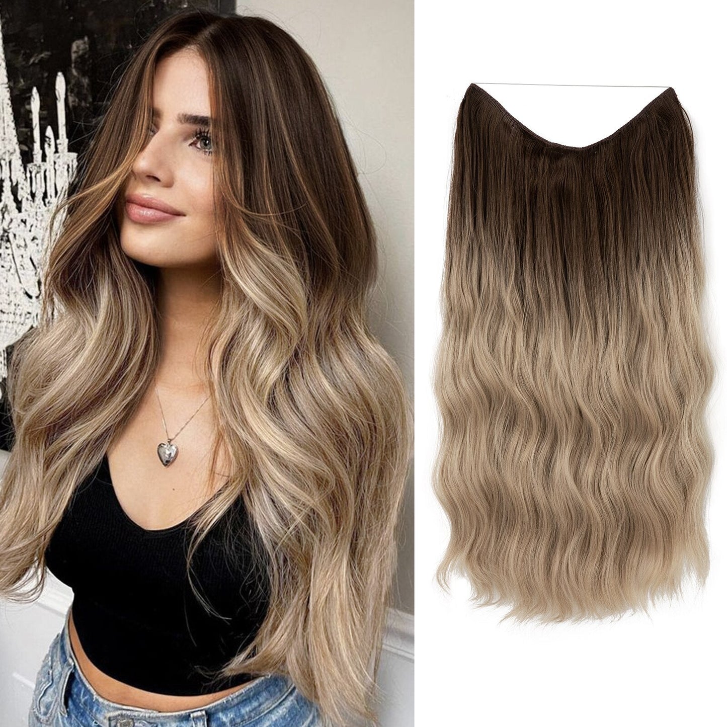 👸One-piece invisible wire hair extensions