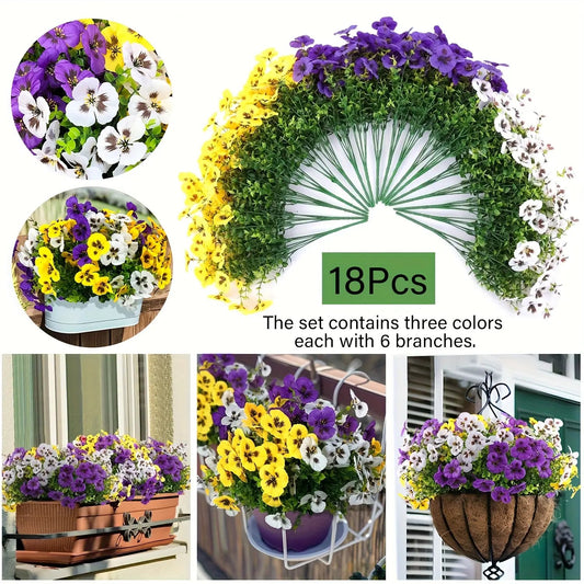 🌺🌿18 Bundles Of 12.56-inch Artificial Tricolor Violet Flowers