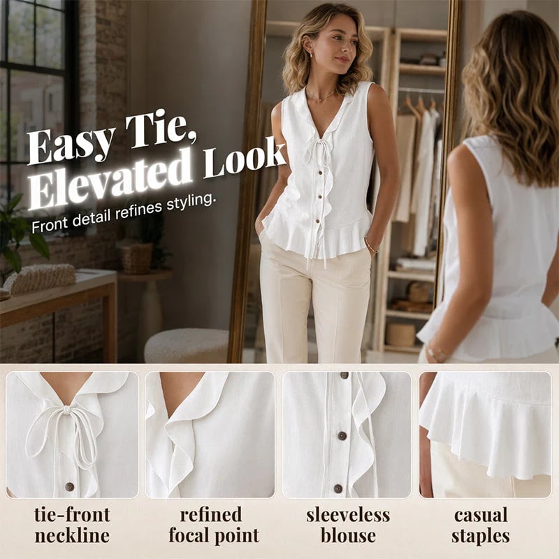 Women's Sleeveless Ruffle Trim V-Neck Top