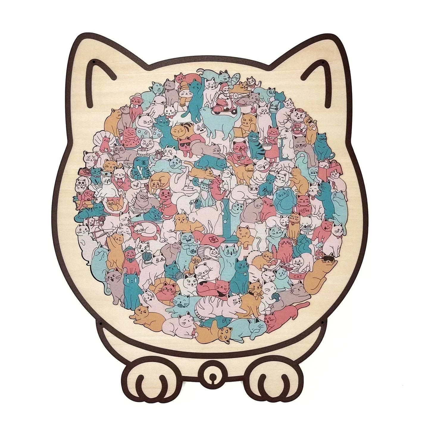 🎅🐱135-Piece Morandi-Colored Cat Shaped Wooden Jigsaw Puzzle