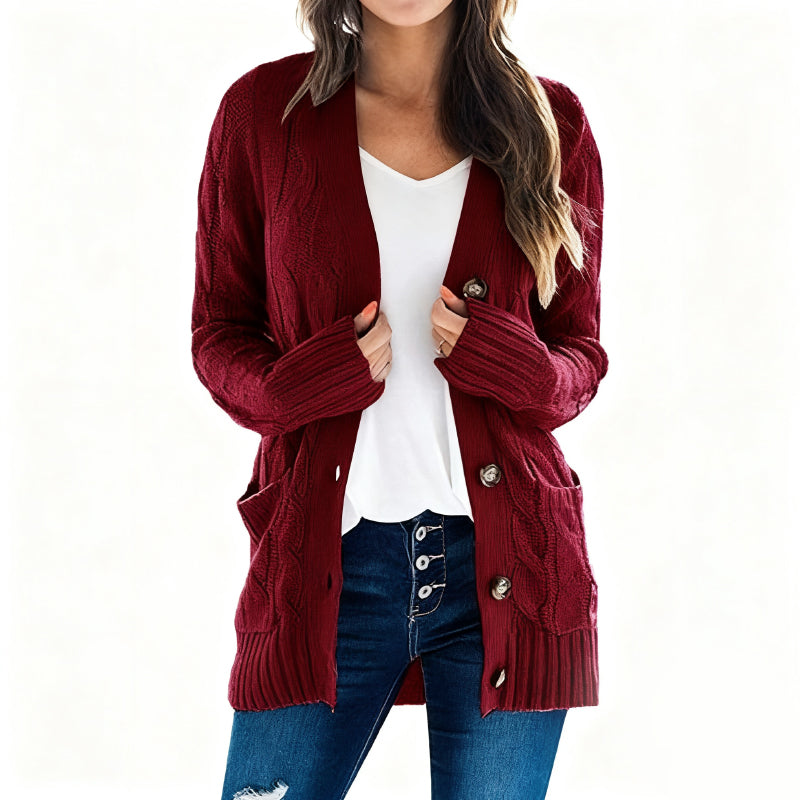💕Women's Fall Casual Long Sleeve Button Down Open Front Cable Knit Cardigan
